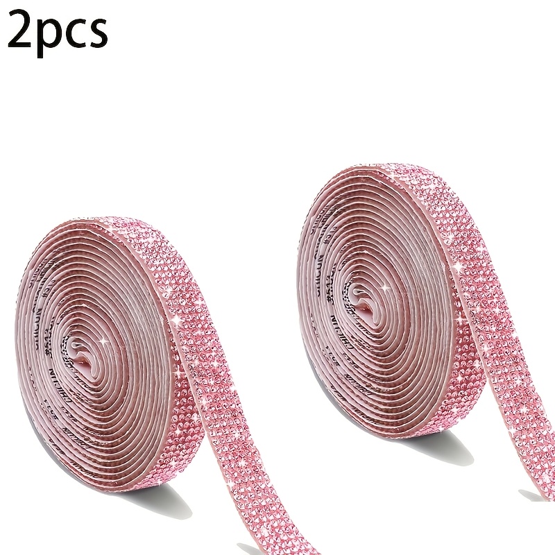 TEMU 2pcsself Adhesive Pink Crystal Rhinestone Strips Ribbon Sticker Tape For Crafting Bling Rollrhinestone For Diy Art Crafts Phone Decoration