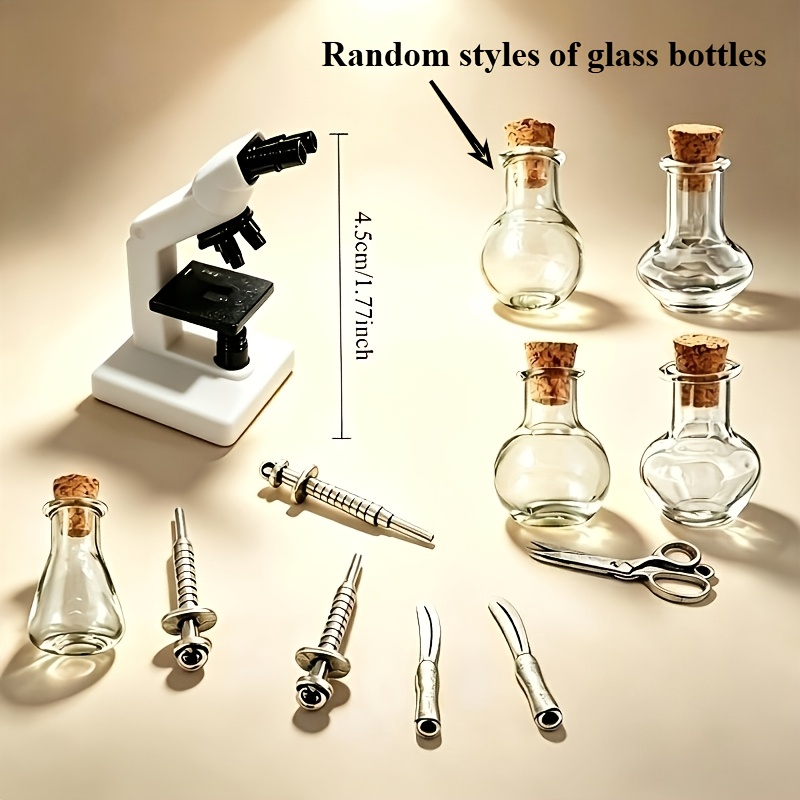 12pcs Random Style, Miniature Laboratory Workbench With Microscope And Beakers, Suitable For 1:6 And 1:12 Scale Dollhouse Decor, Ornament For Micro-scale Scene Decoration