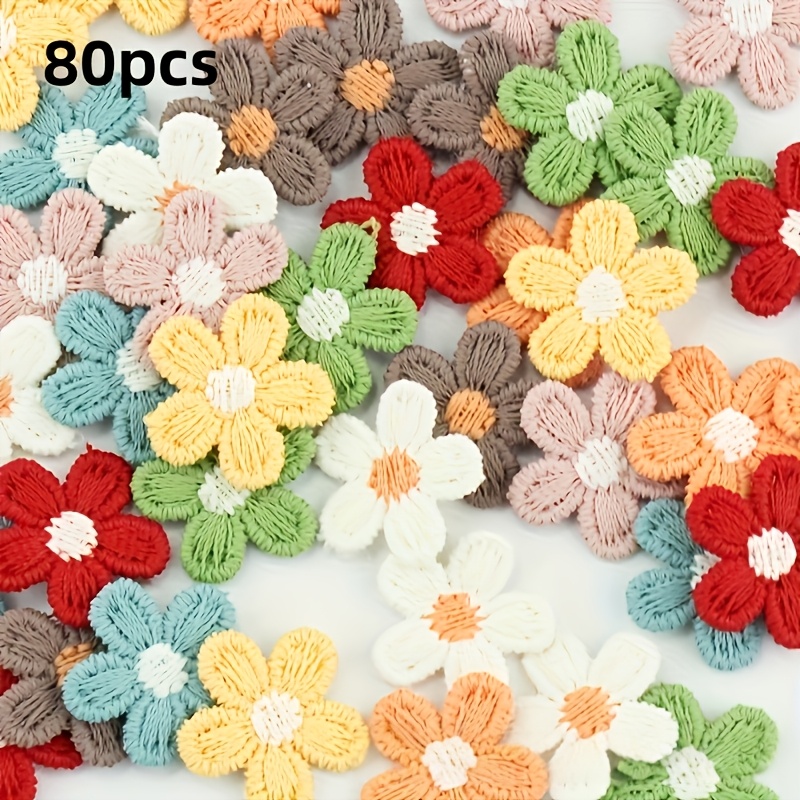 TEMU 80 Daisy Flower Patches - Floral Sewing Or Iron-on Application, With Green , For Diy Crafts, Clothing, Bags, Hats, Scrapbooking - Fabric