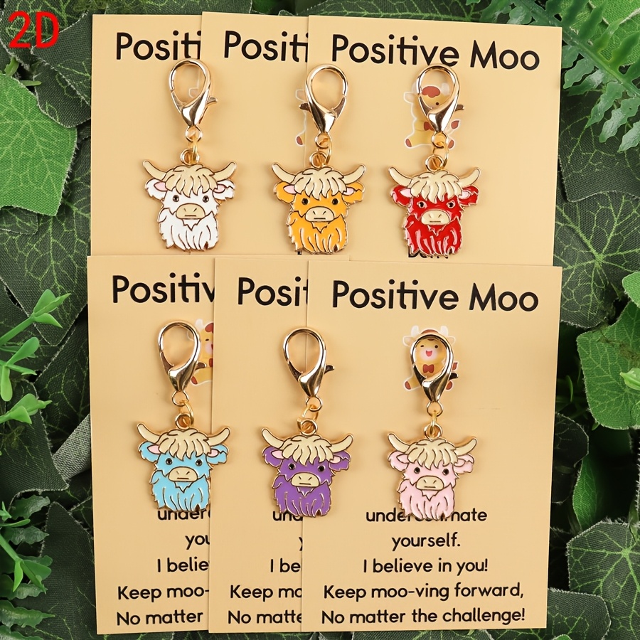 TEMU 2d 6pcs Cute Calf Inspirational Greeting Card Keychain Set. Artistic, Fresh, Gift. Suitable For Backpack/schoolbag/mobile Phone Case Ornaments