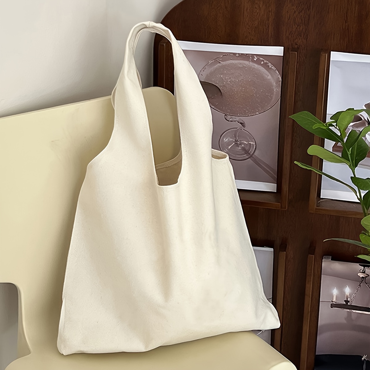 

Grand sac fourre-tout minimaliste en toile de grande capacité pour femmes, sac à bandoulière de couleur unie et léger