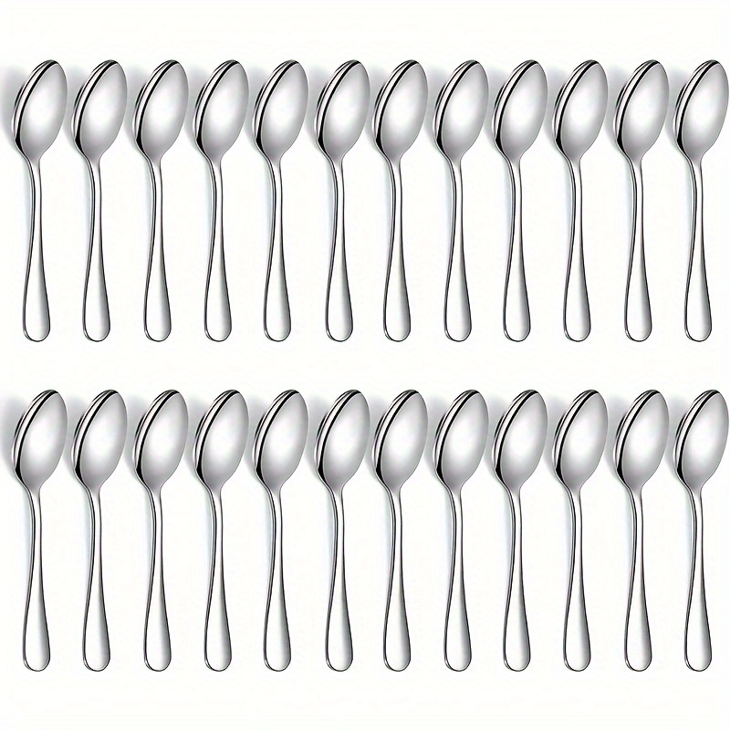 

24-piece Stainless Steel Coffee Spoons Set, Simple Modern Teaspoons For Espresso, Dessert, Milk, Reusable Ice Cream Spoons, Dishwasher Safe Silverware For Parties, Weddings, Kitchen & Dining