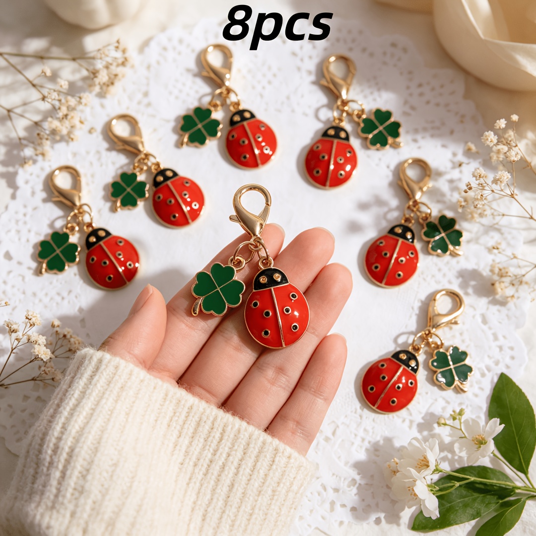 TEMU 8 portachiavi a forma di con insetti, con sette e coccinelle, materiale in di resistente, chiusura a moschettone versatile, ciondolo per