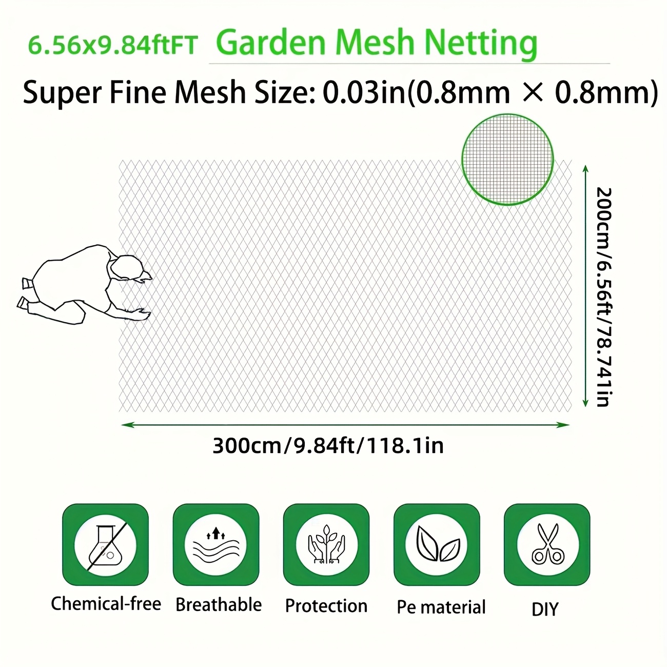 E-shop HDPE Insektenschutznetz 60 Maschen, 78,7 Zoll * 118,11 Zoll Transparentes Pflanzenschutznetz, Geeignet für Gärten, Gewächshäuser, Gemüse, Obst,