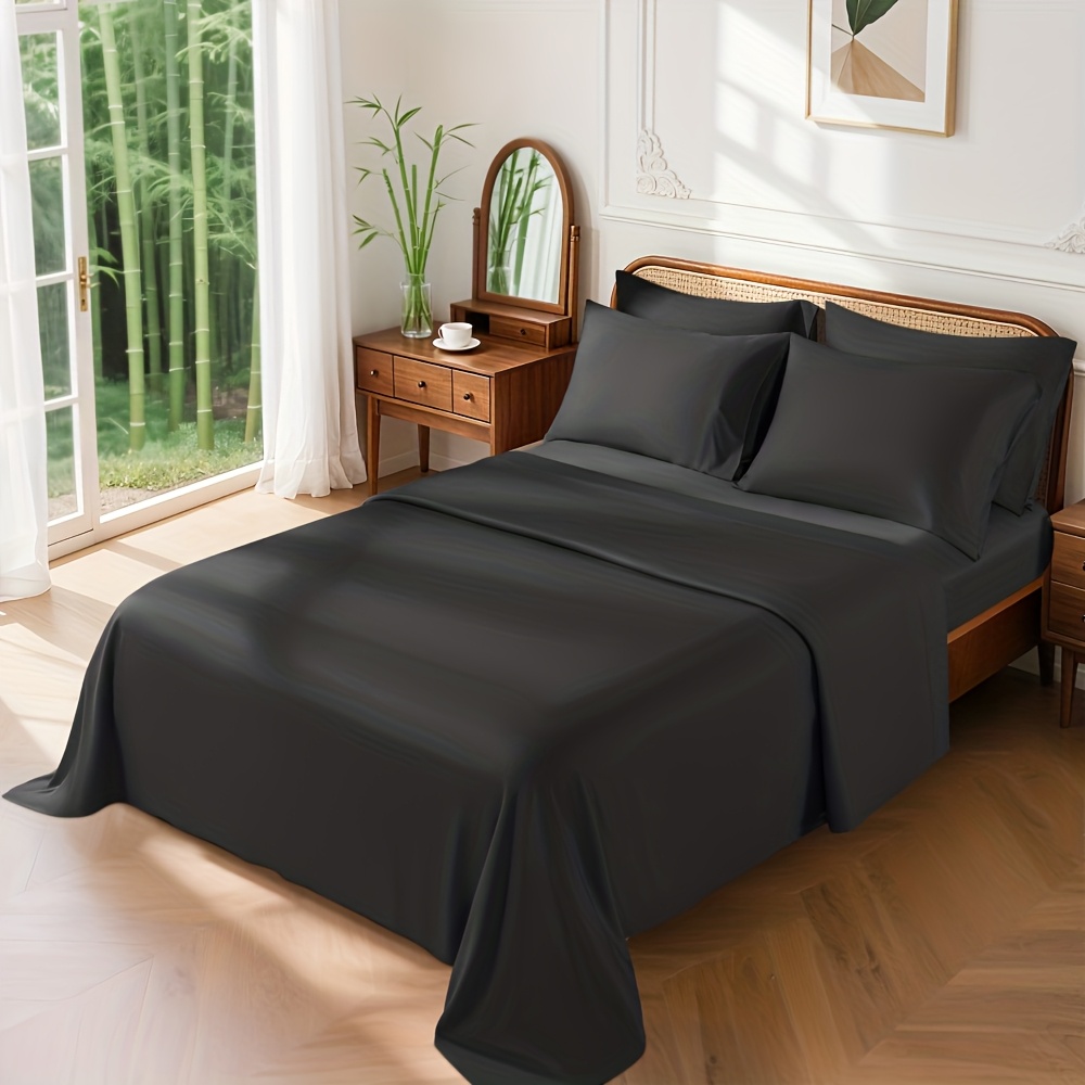 TEMU Parure de lit 6 pièces rafraîchissante en bambou, parure de draps en microfibre avec 4 taies d'oreiller, parure de draps en bambou doux,