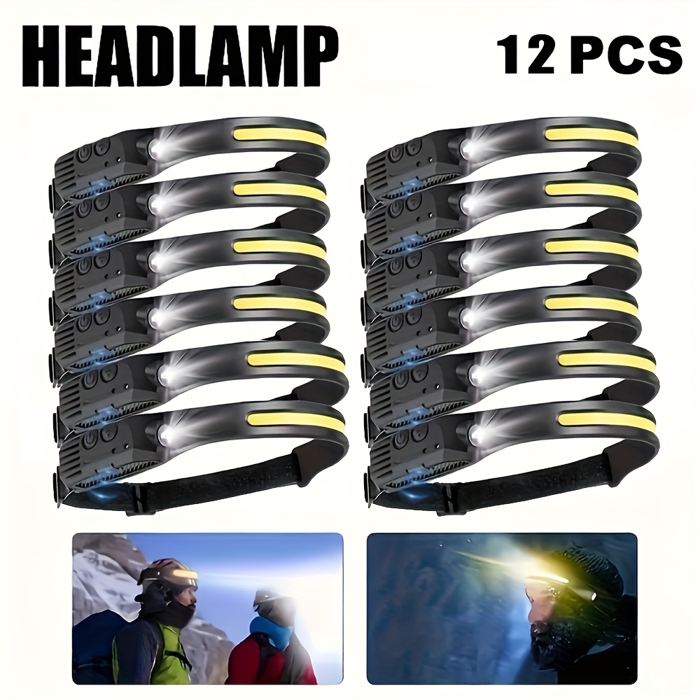 TEMU 5/12/24pcs- Cob Headlamp, Featuring 6 Lighting , And Long-lasting , Usb Rechargeable With High Brightness, Ideal For Outdoor Activities Like Camping, Hiking, Night Cycling, Repairs, And Fishing