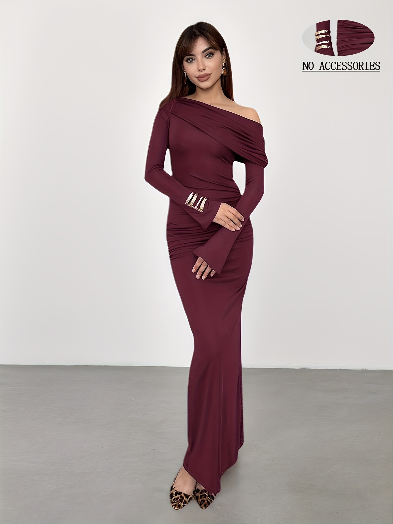 womens shoulder fit long sleeve maxi dress asymmetrical - Temu Bahrain