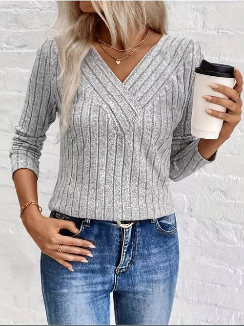 essential for korean lazy style fit and v neck cross ribbed base shirt