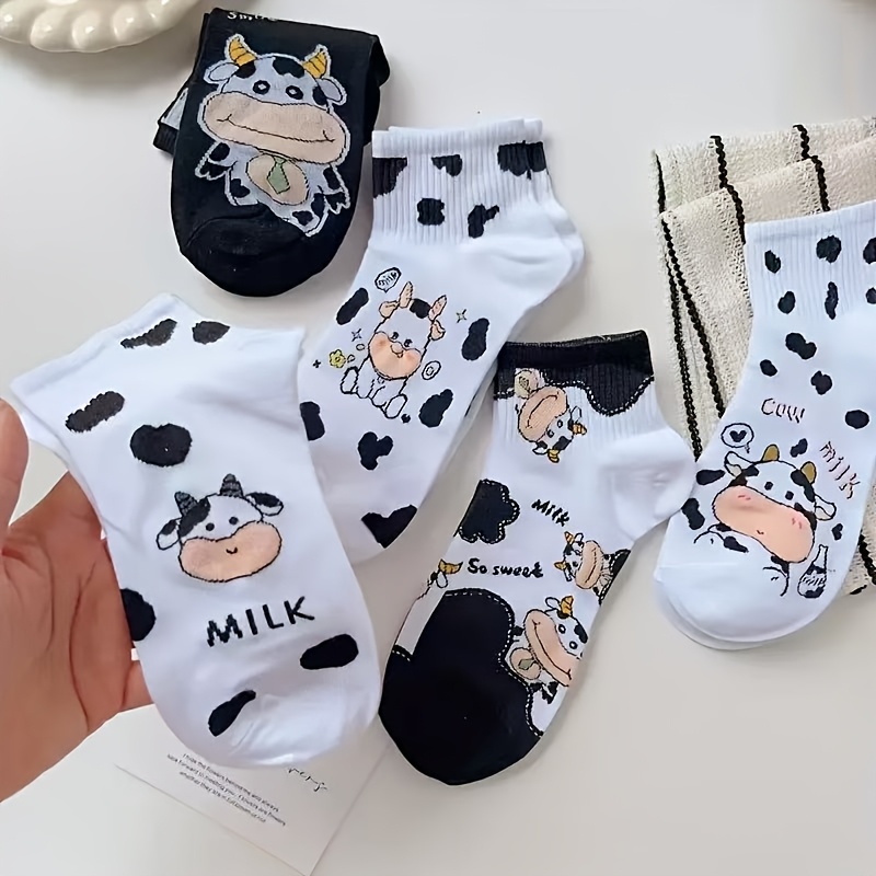 TEMU 5 Paires de Chaussettes Tendance Vache Mignonne de Dessin pour la Mode