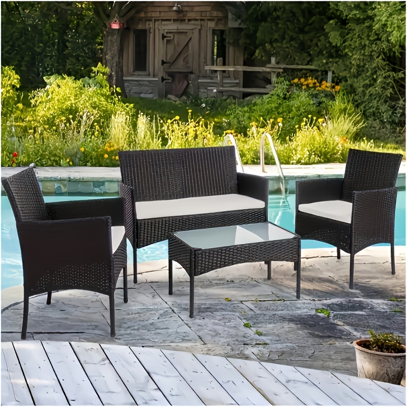 4pcs set woven rattan table and chairs patio chair rattan wicker furniture sofa balcony   terrace outdoor courtyard sofa set