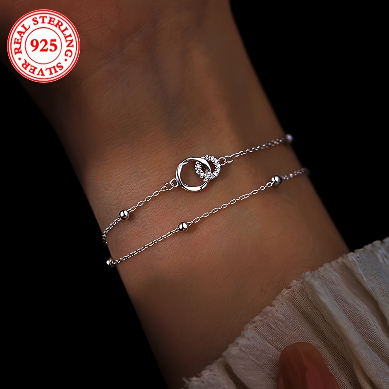 

1 Bracelet double couche avec design Mobius en argent sterling 925, bijoux hypoallergéniques avec zircone incrustée, cadeaux pour femmes.