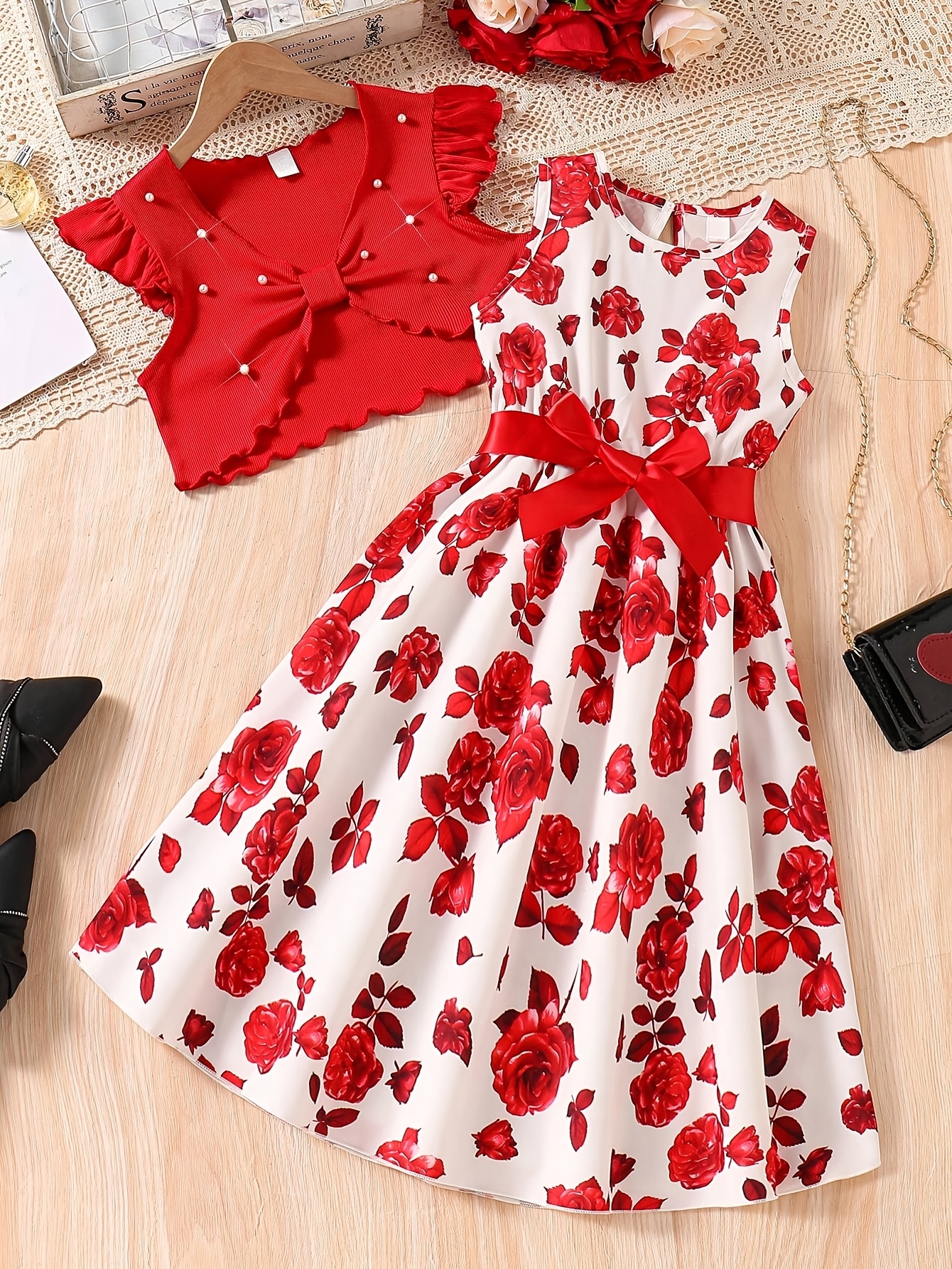 fitted lace wedding dress Pink and Red Dress – Quiwi House main image 0