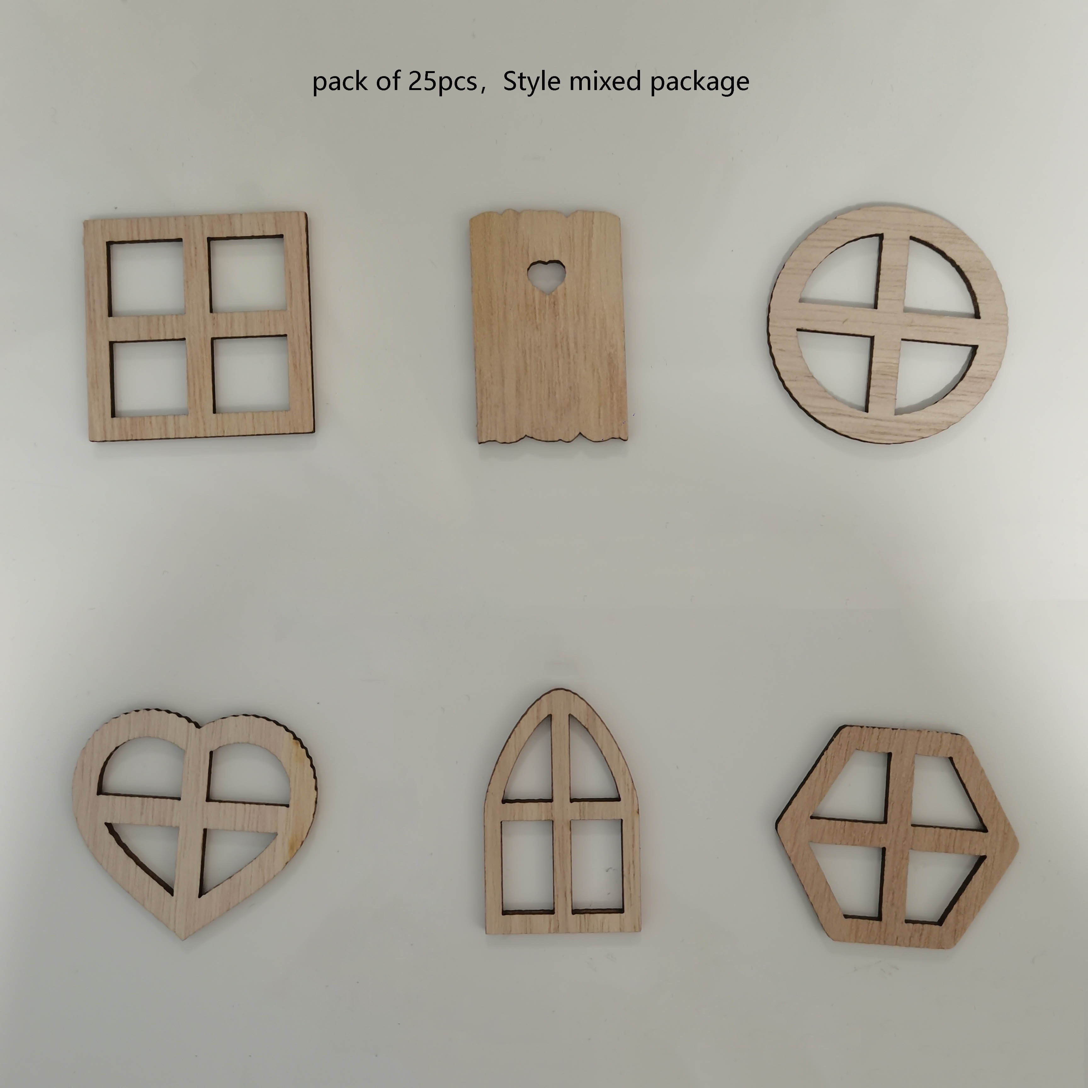 25pcs, Mixed Hollow-out Decorative Crafts Diy Handmade Materials Mini Garden House Wood Chips Windows, Doors