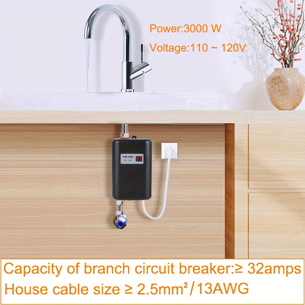 

1pc Instant Electric Water Heater, Tankless 110v 3000w, 1.5~2.5 L/min Flow Rate, 16~30°c Adjustable Temperature, For Hand Washing, Compact Design, 20cm Height, Home Bathroom Kitchen Use