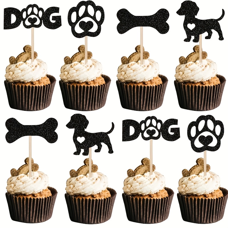 Image of Set Of 24 Decorative Cupcake Picks Featuring A Dog Theme, Including Glittery Bones And , Perfect For Baby Showers And Birthday Parties