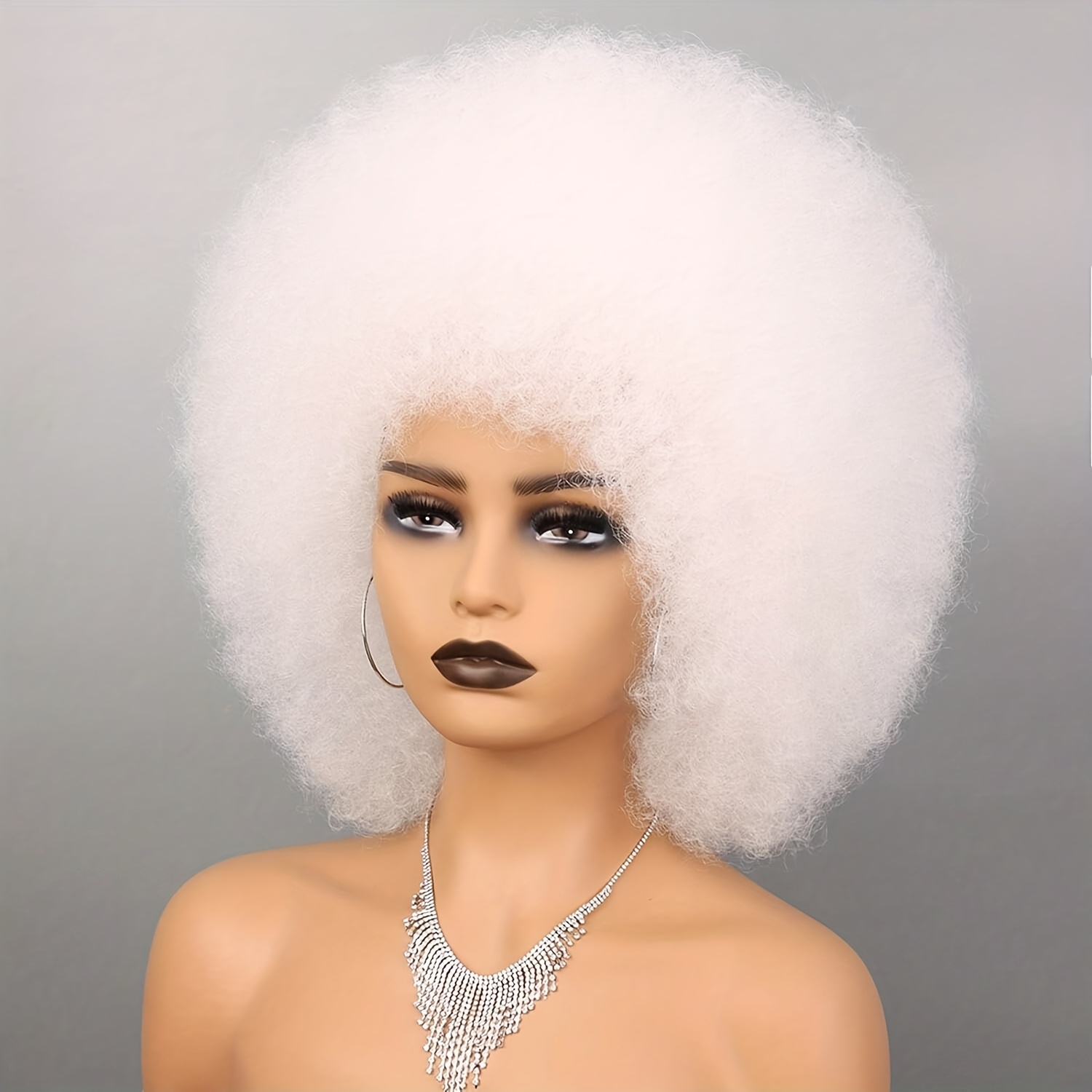 TEMU 1 Set 70s/80s Disco Style Costume Wig, Black, White, Pink, Synthetic Fiber, Suitable For Halloween, Christmas Parties, And Daily Use