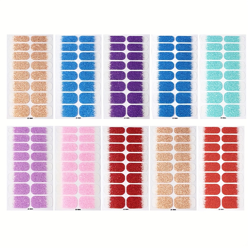 Image of 10 Sheets Full Nail Wraps, Spring And Summer Ambiance Gradient Glitter Sparkling Diy Nail Stickers For Women Concert Party Home Music Festival Diy Nail Art Stickers Nail Art Supplies