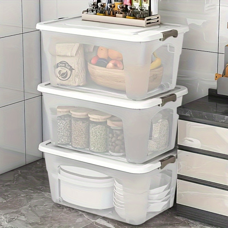 

3- Plastic Storage Boxes With Lids And Handles - Organizer For Car , Closet, , Bathroom , , , , Bins & For Organization