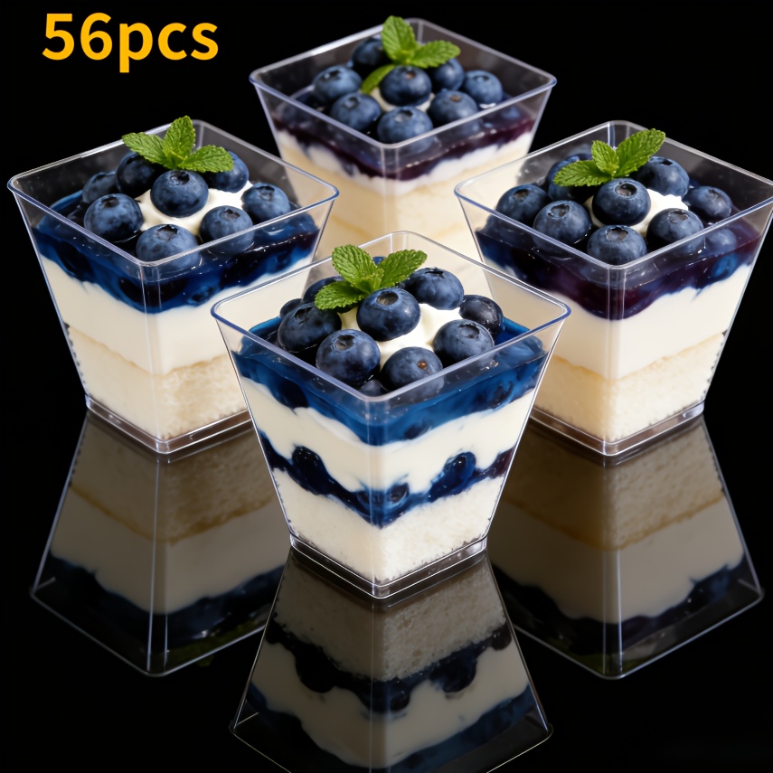56pcs, Transparent Dessert Bowls, Fruit Cake Cups, Stackable Cake Cups For Ice Cream, Pudding, Yogurt, Suitable For Parties, Gatherings, Cake Shops, And Restaurant Supplies