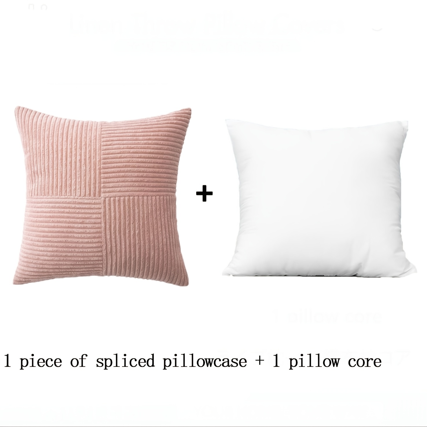 TEMU 1pc Throw Pillow With Insert Included, Throw Pillow With Velvet Striped Pillow Cover, For Living Room Farmhouse Home Decor