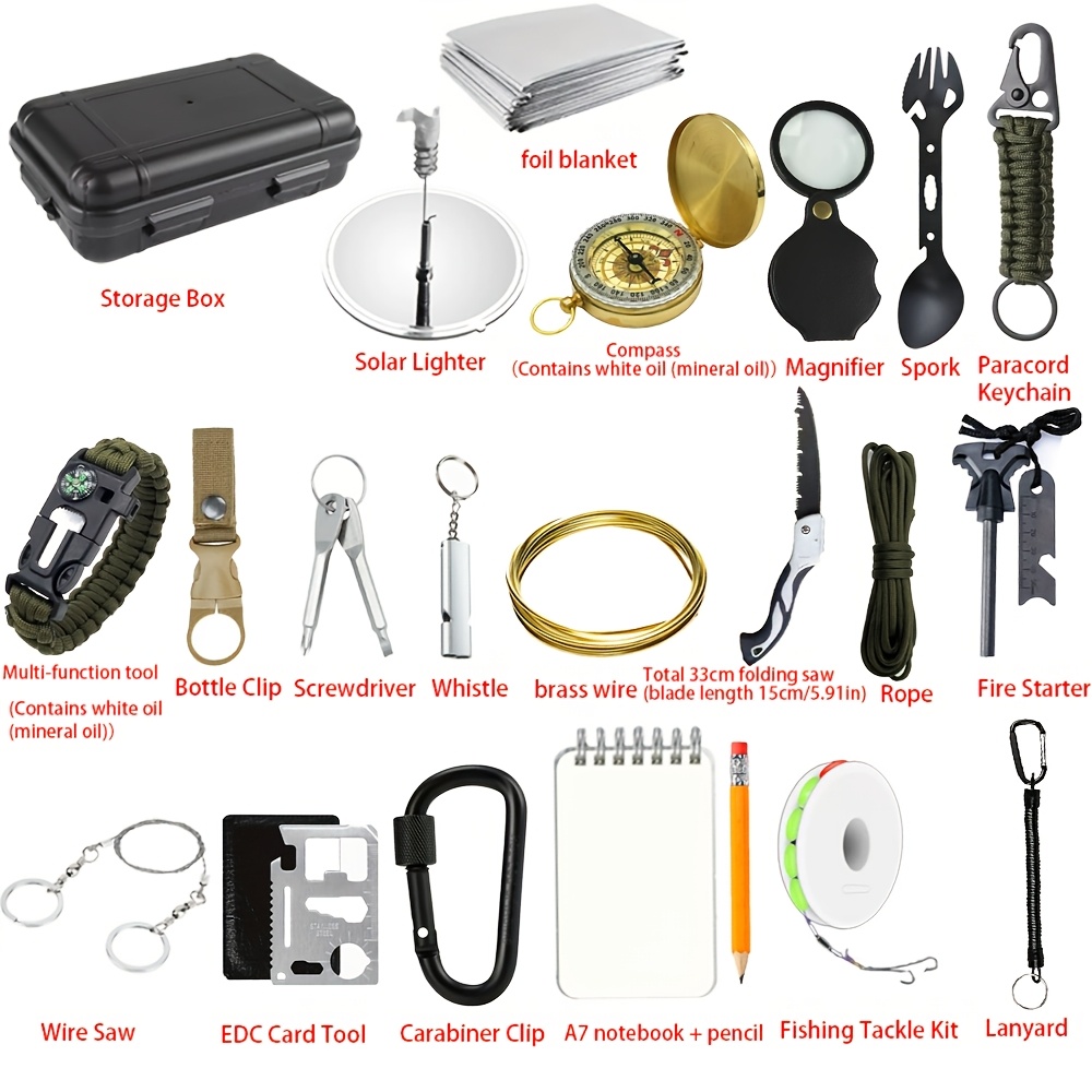22-in-1 Survival Kit with Compass and Firestarter for Camping and Hiking