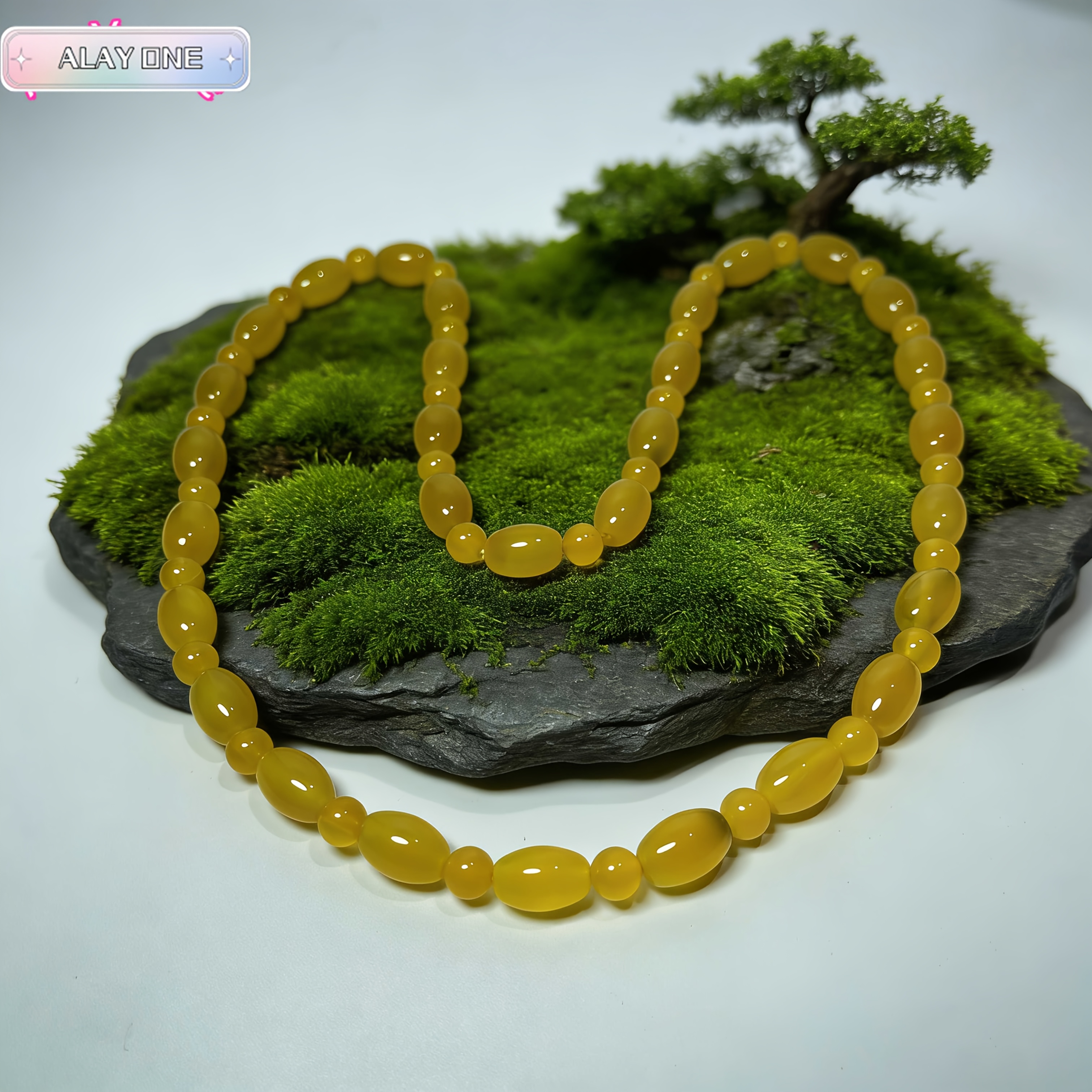 Unisex Natural Yellow Agate Drum Bead Necklace & Bracelet Set