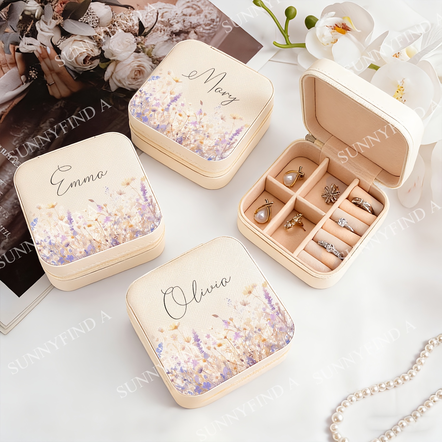 Personalized Lavender Flower Jewelry Box, Bridesmaid Gift