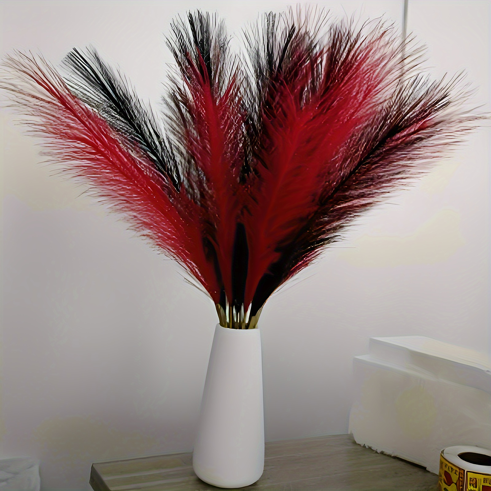 

10pcs0 Black And Red Mixed Artificial Pampas Grass, Fake Artificial Pampas Grass, Home Garden Kitchen Bohemian Decoration Party, Birthday, Christmas Home Kitchen Decoration, Festival Ornaments