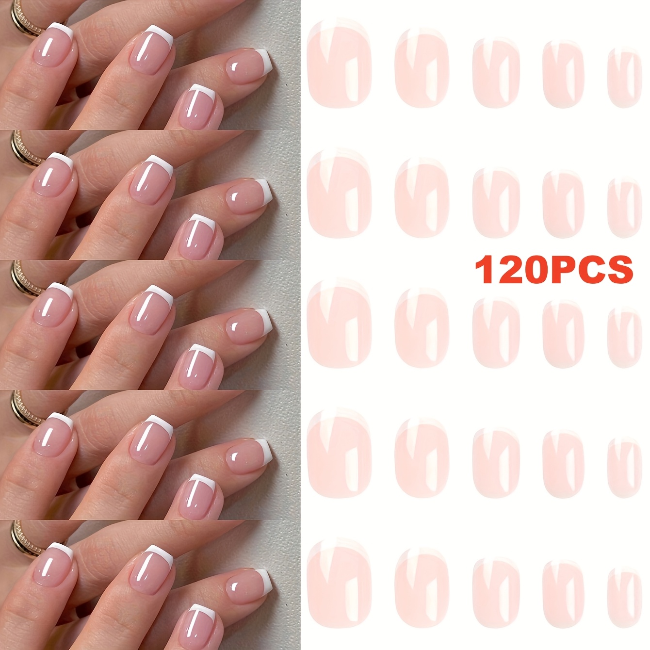 120pcs Short Square Press-on Fake Nails - Simple And Stylish - White Edge Fake Nails - Nail Gift And For, Moms, And Women