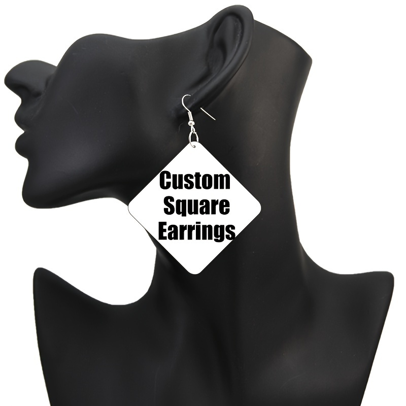 Custom Geometric Wooden Earrings with Photo Print Pendant