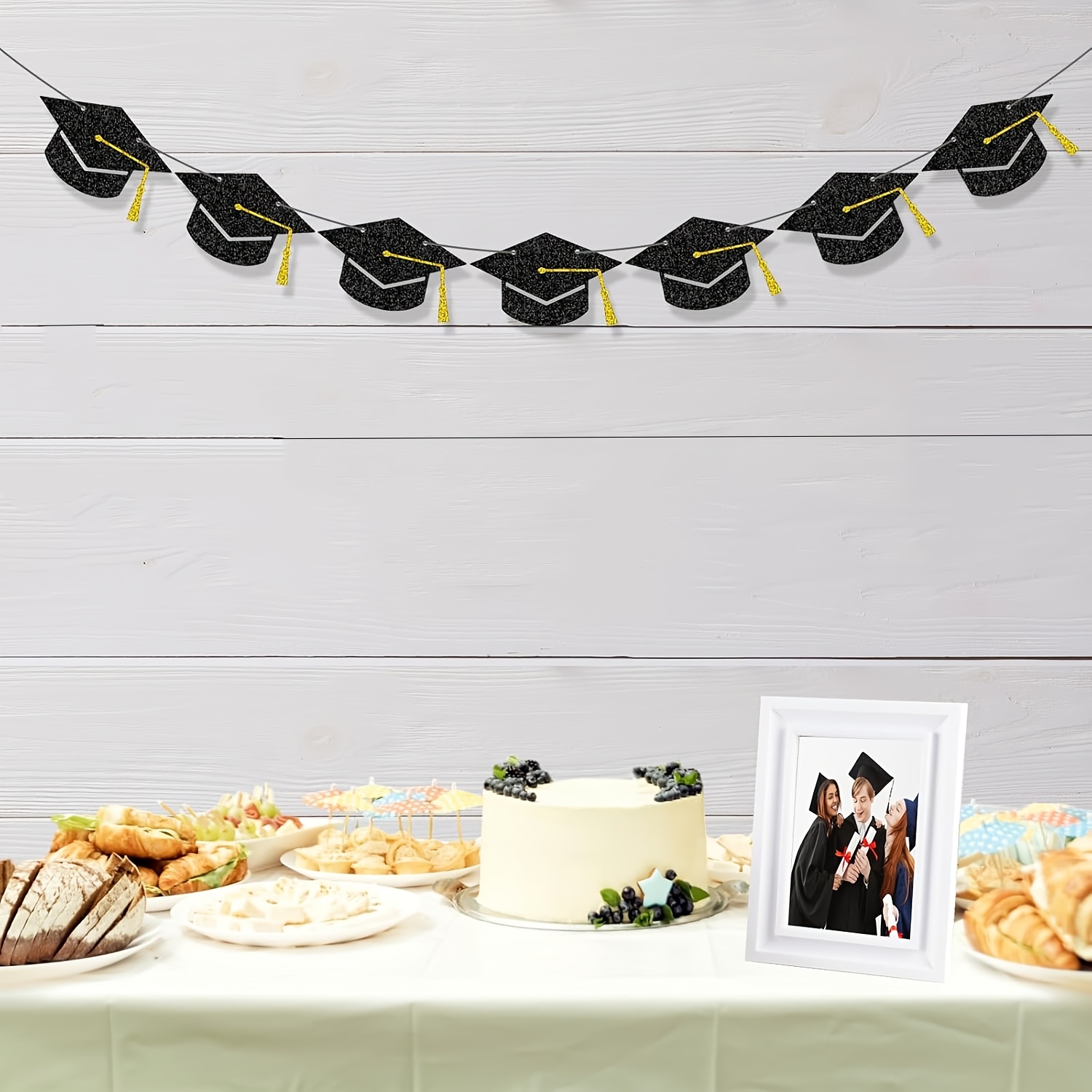Image of 1pc Golden Congrats Grad Banner Garland, Glitter Graduation Party Banner, Golden Grad Congrats Class Of 2026 Party Decorations For College High School Graduation Party Supplies