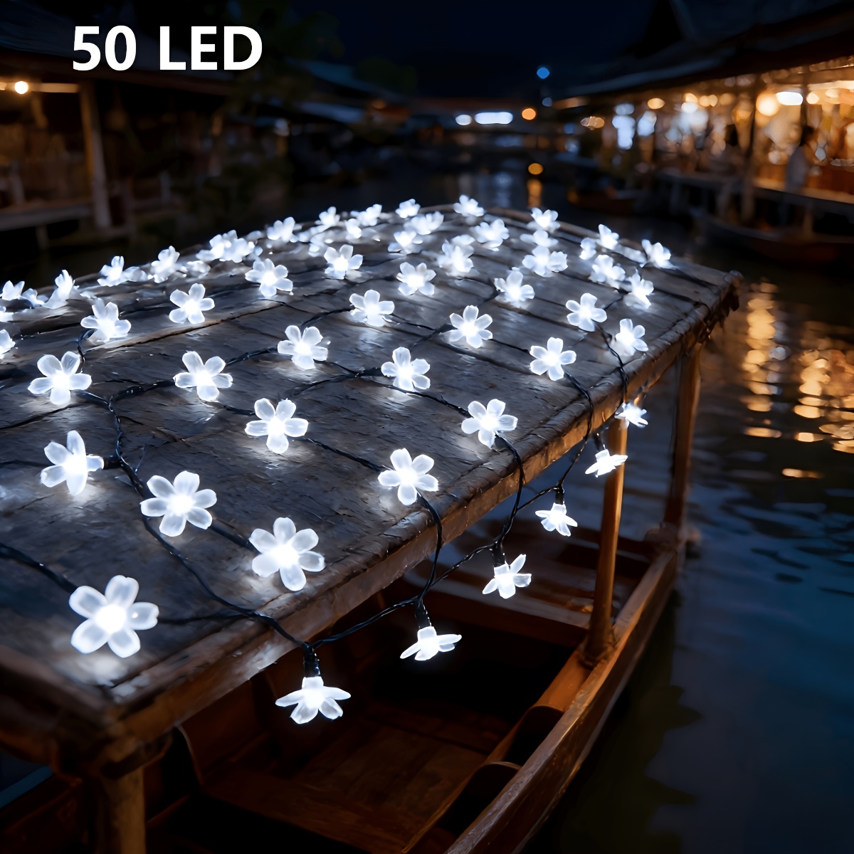 TEMU Outdoor Solar Flower String Lights 20/ 50 Led Fairy Light Decorations For Christmas Tree Garden Patio Fence Yard Spring (cool White)
