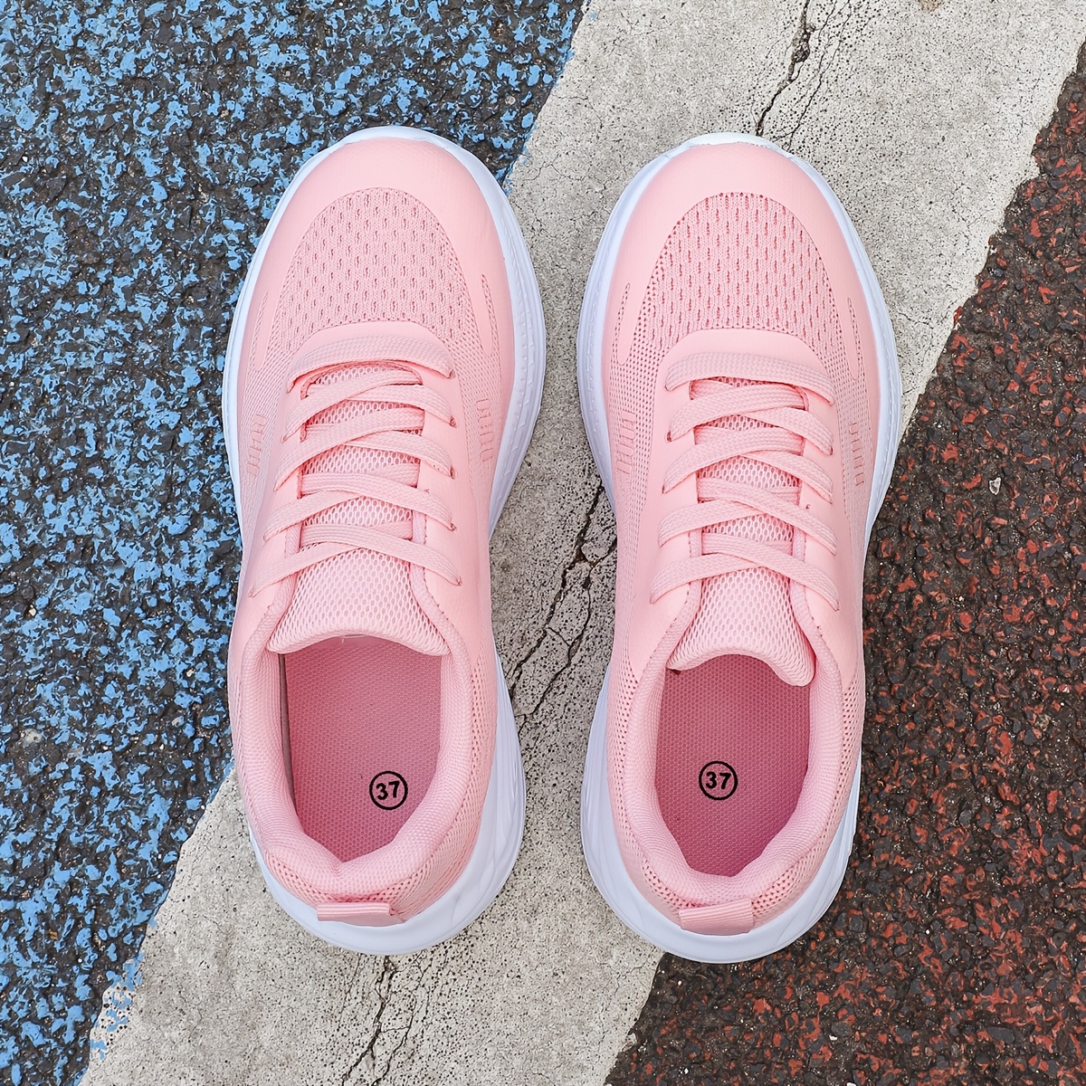 TEMU Women's Pink Low-top Sneakers Platform Walking Shoes - Lightweight Breathable Round Toe Lace-up Casual Athletic Footwear Suitable For Summer,