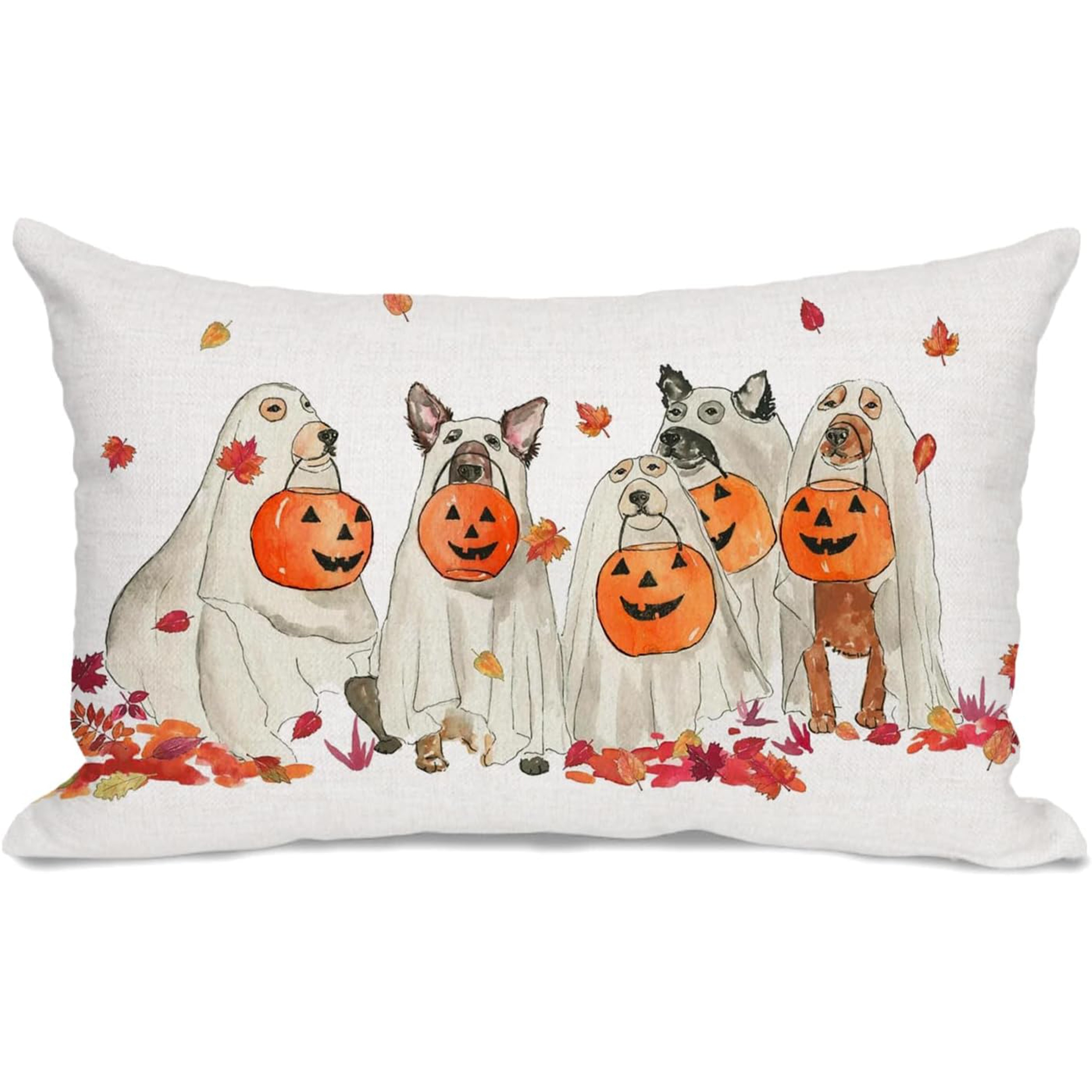 

Charm Dog & Pumpkin Throw Pillow Cover - Rustic Farmhouse Autumn Decor, Zippered Polyester For Sofa And Bedroom (pillow Not Included)