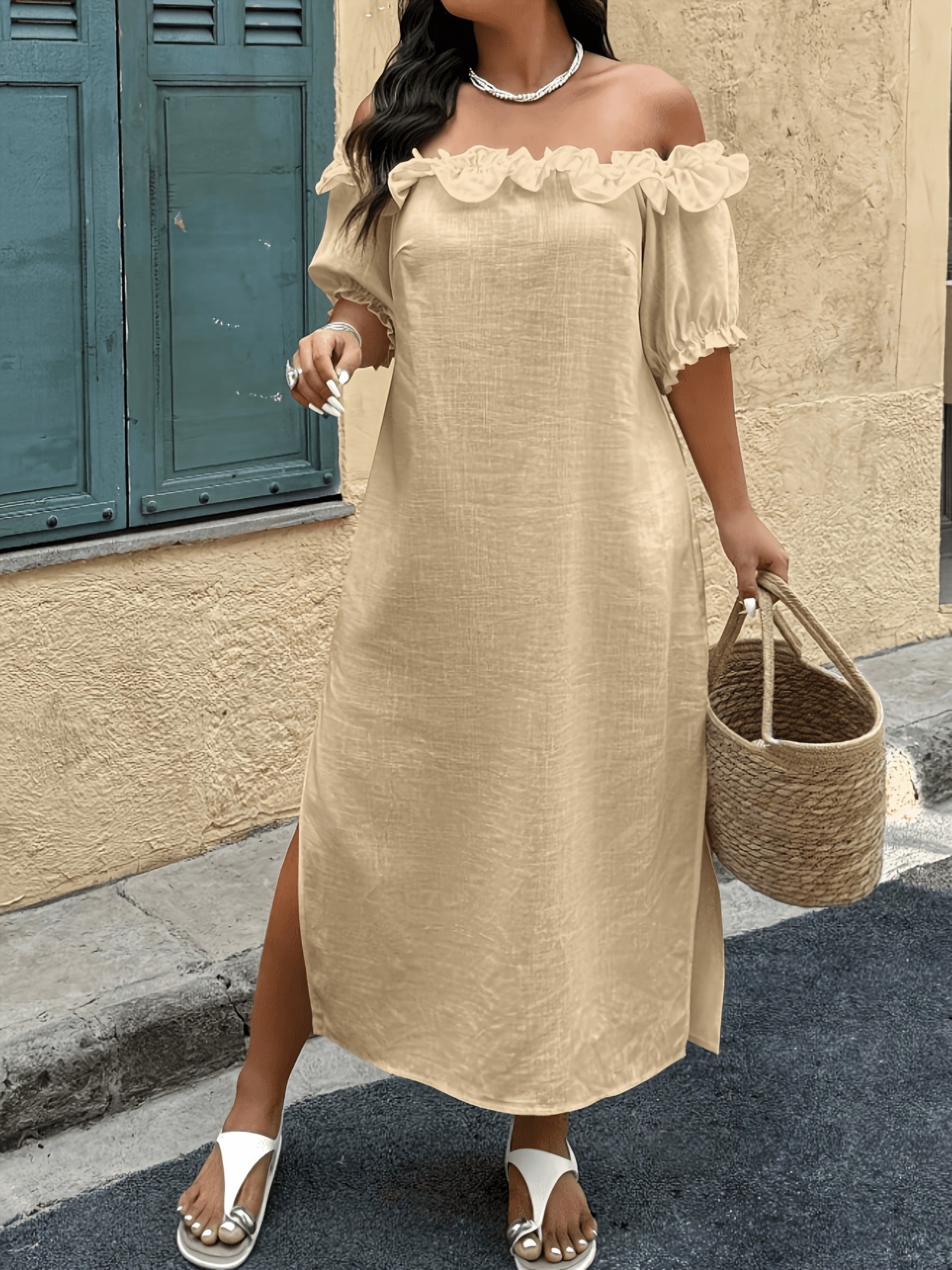 temu off shoulder dress Off-Shoulder One-Shoulder Dress