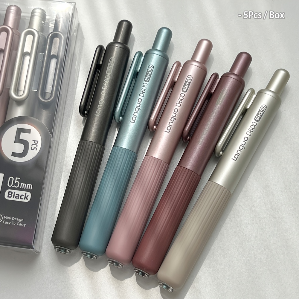 TEMU 5pcs/box Retro Pocket Pens 0.5mm Black Quick- Pens Gradient Creative Writing Pens For Office Use