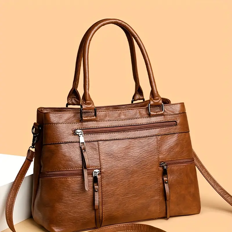 vintage style womens crossbody bag multi layer shoulder bag with detachable strap zipper closure in dark brown grey yellow black Product details 0