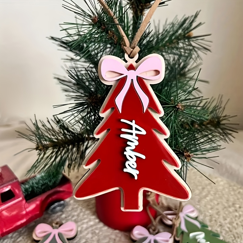 TEMU 2d Flat, Personalized Bow Christmas Tree Ornament With Custom Name - Acrylic Nameplate Suitable For Tree Decorations, Gift Tags & Decoration,