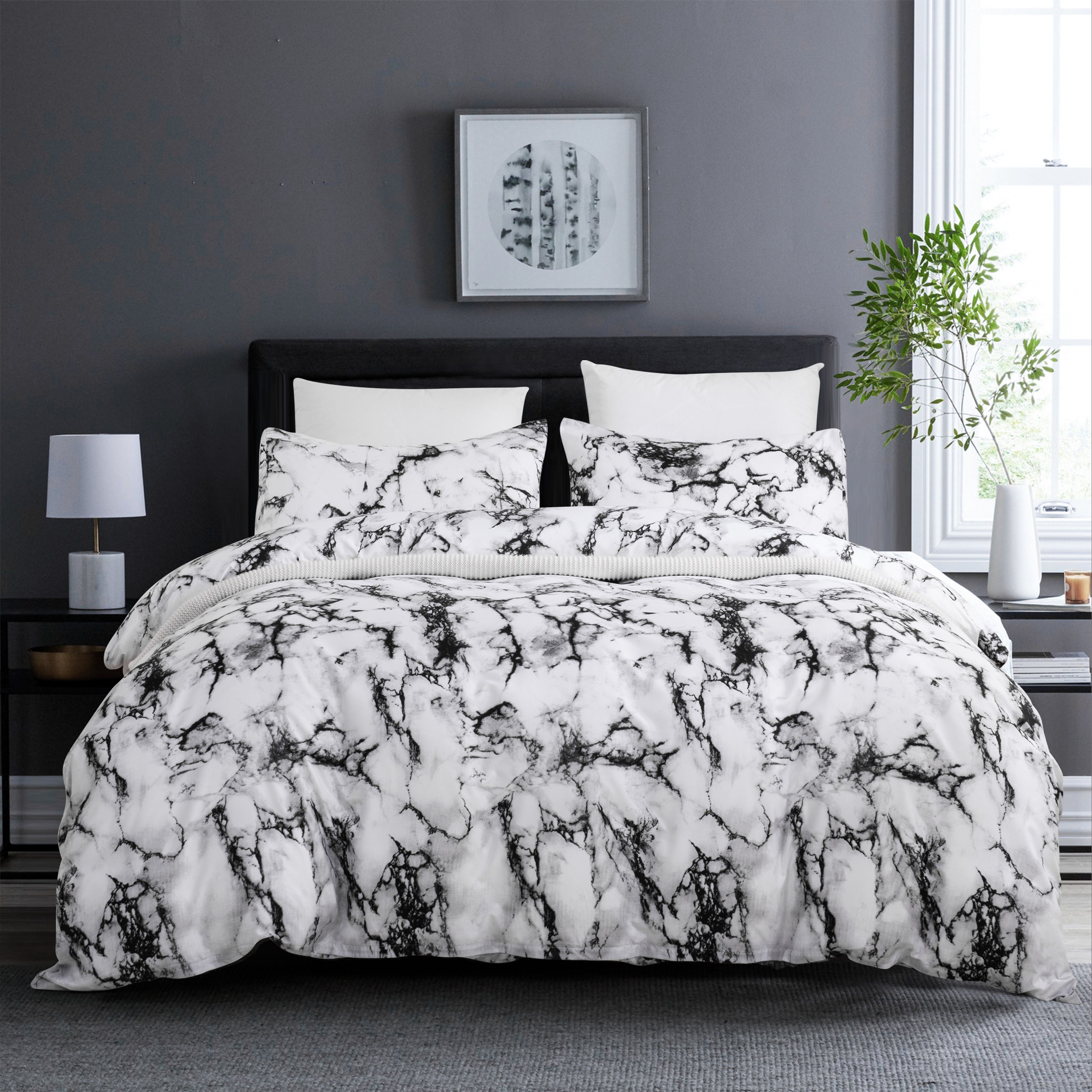 

White Marble Duvet Cover Queen Comforter Cover Set "x90" Duvet Cover With 2 Pillow Shams Microfiber Soft Lightweight Hotel 3 Pieces White Bedding Set