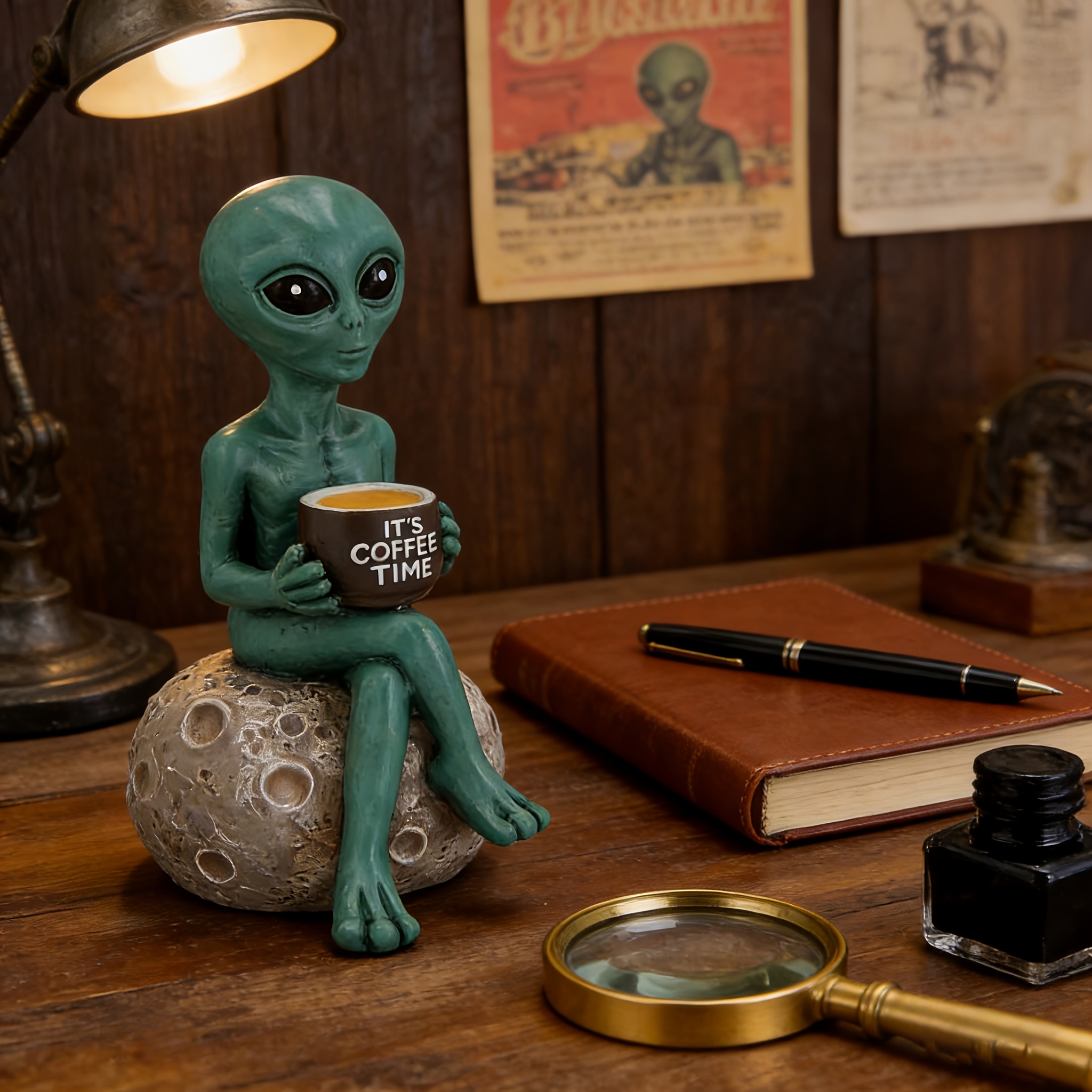 TEMU Swaite Green Figurine - Resin Collectible Astronaut Desk Decor Suitable For Home, Study Room & CafÃ©, Book-themed Desktop Ornament With Green