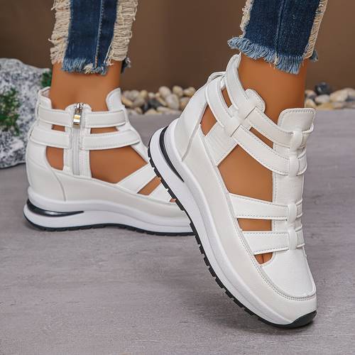 thick soled wedge heel summer hollow womens sandals inner zipper casual sports style outer wear fashionable versatile cool boots women shoes
