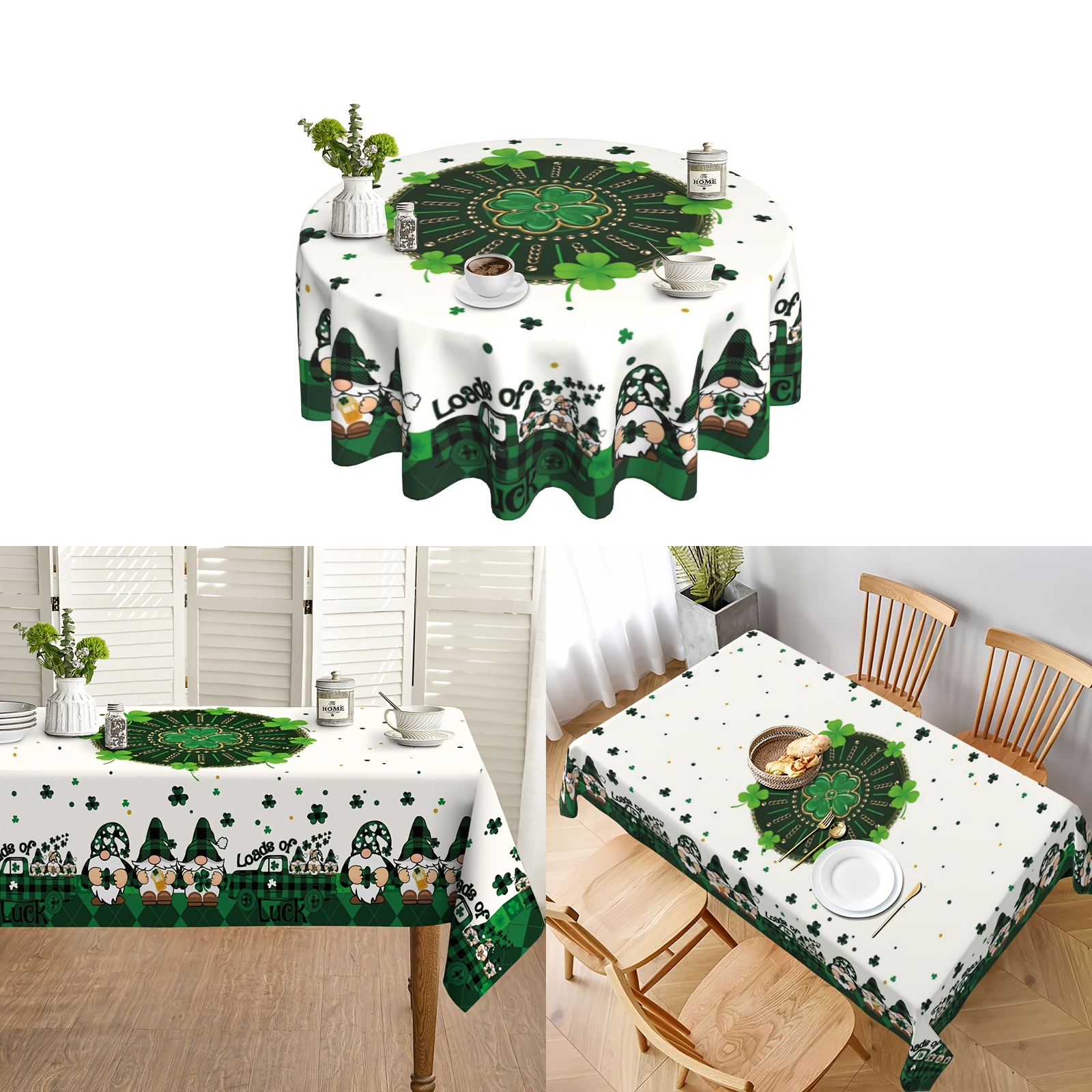 

's Day Shamrock Polyester Tablecloth - Round, Machine-woven Table Cover For Party And Picnic Decor, Tablecloth, Dinner Decor