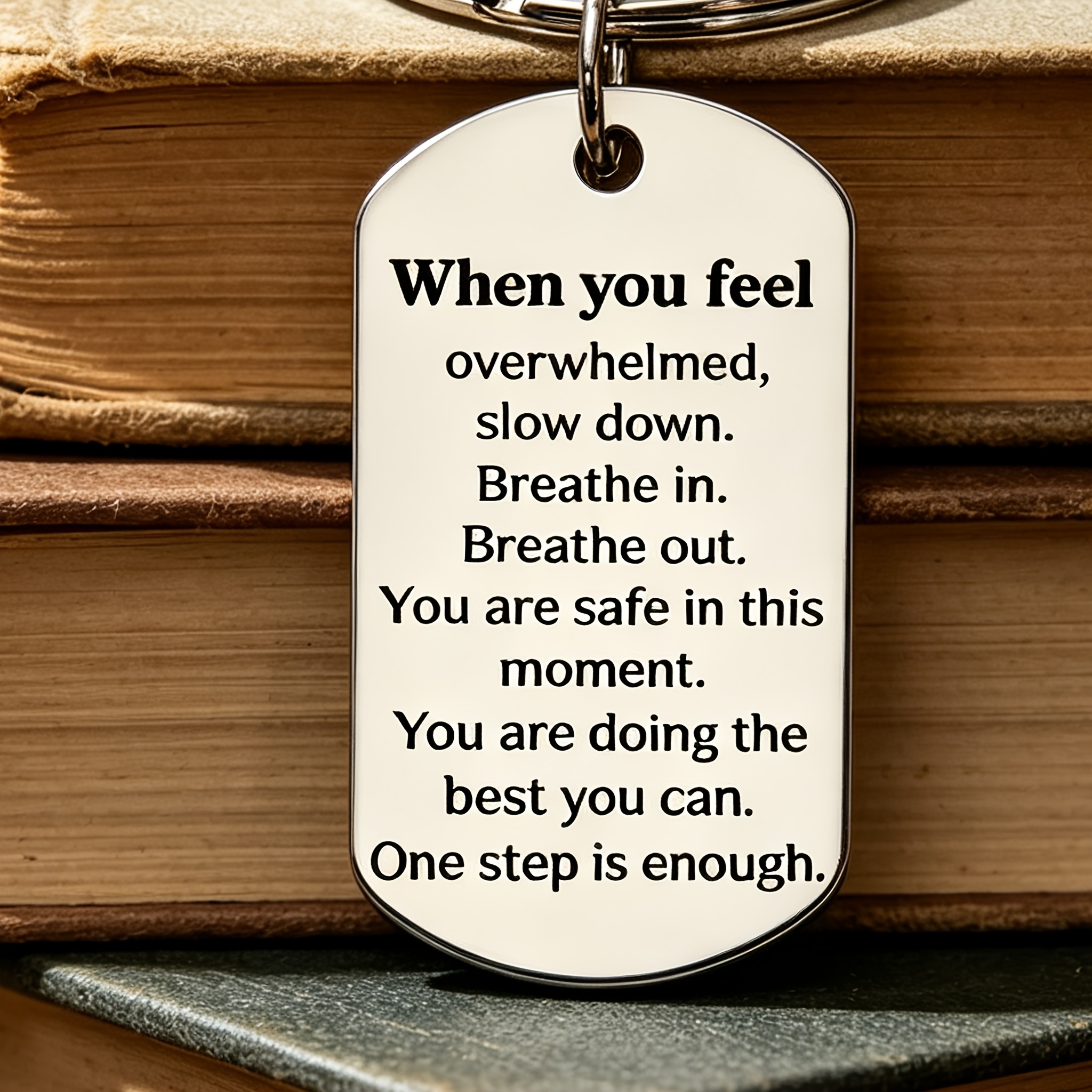 TEMU 1 Stainless Steel Keychain With The Emotional Quote "when You Feel Overwhelmed, Slow Down", A Unisex Stress-relief Gift For Or Yourself Who Are