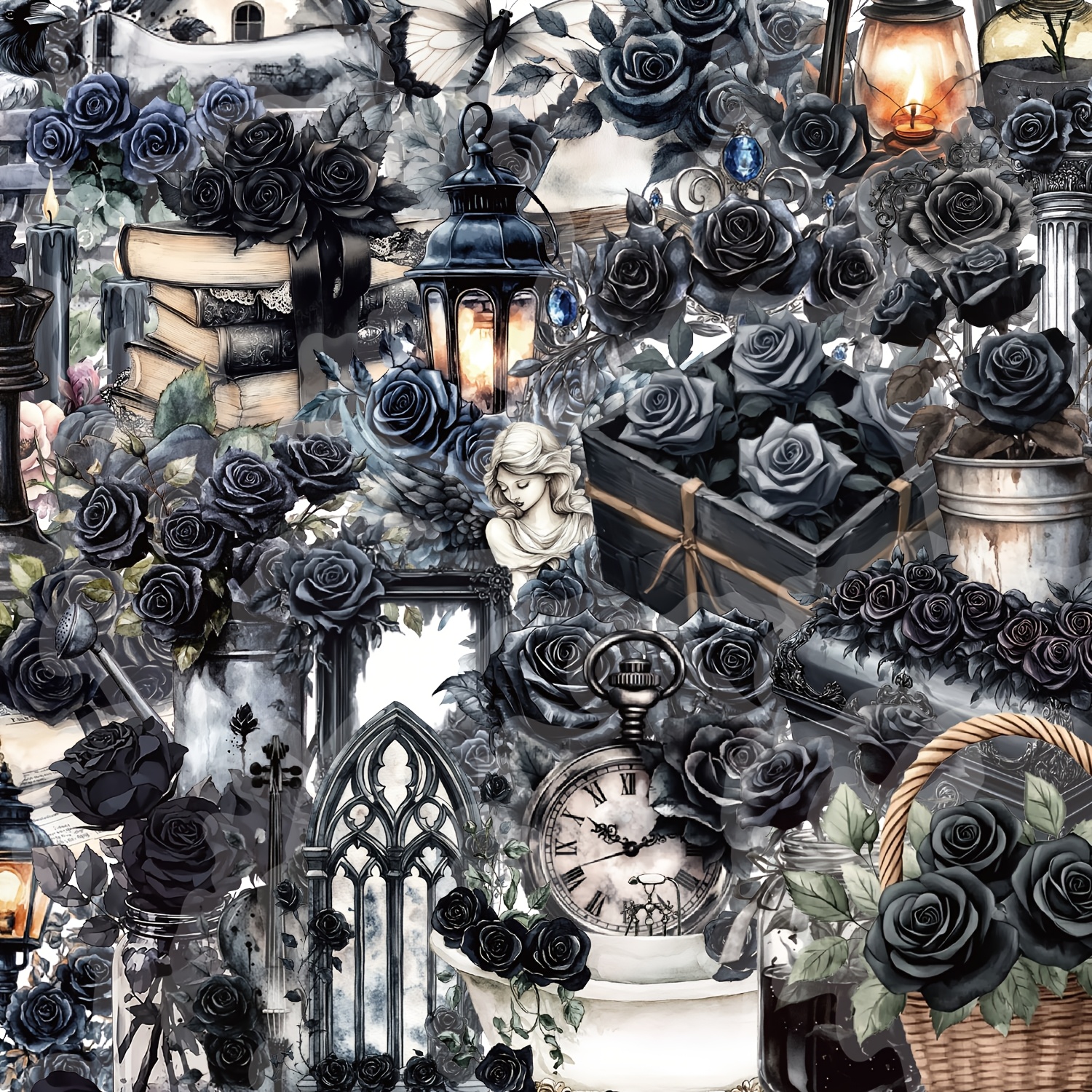 A Pack Of 50 Transparent Stickers Featuring Dark Roses, Perfect For Decorating Your Phone, Journals, Luggage, Laptops, And Water Bottles. Make Exquisite Gifts For Holidays, Parties, And Birthdays