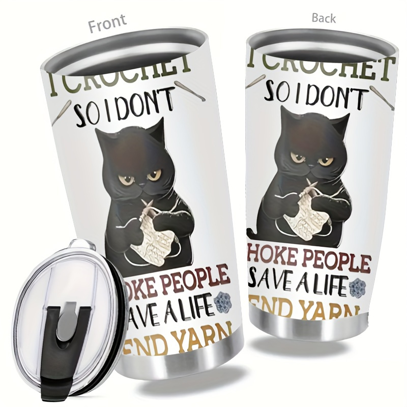 

20oz Insulated Stainless Steel With Lid - 'i Crochet People' Design, Vacuum For Drinks, -proof & Rust-resistant