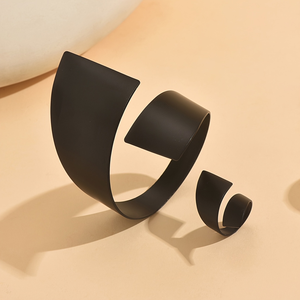 2pcs Western Border Black Irregular Ring Set