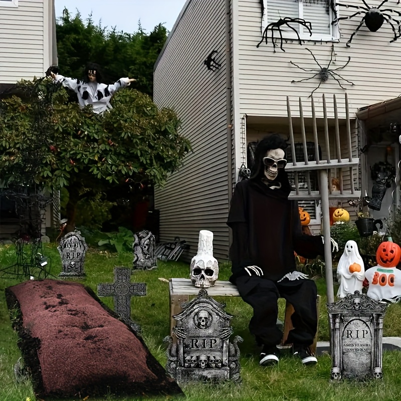 Image of 2pcs Halloween Outdoor Grave Cloths For Yard Decorations, Enhance Your Spooky Atmosphere With Garden And Patio Scenes