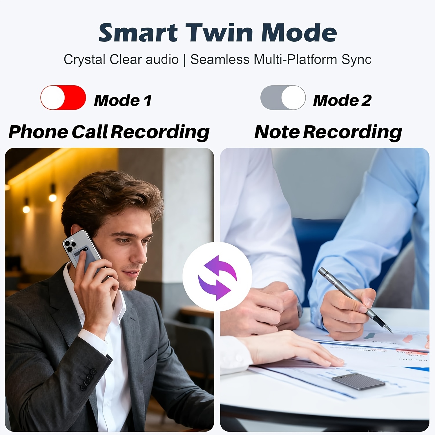 AI Ultra-Thin Portable Recording Device, Featuring AI-powered Transcription and Summarization, a 64GB Music Recording Device with App Control, Supporting 100+ Languages, for Recording Calls During Lectures, Meetings, Concerts, and Live Performances