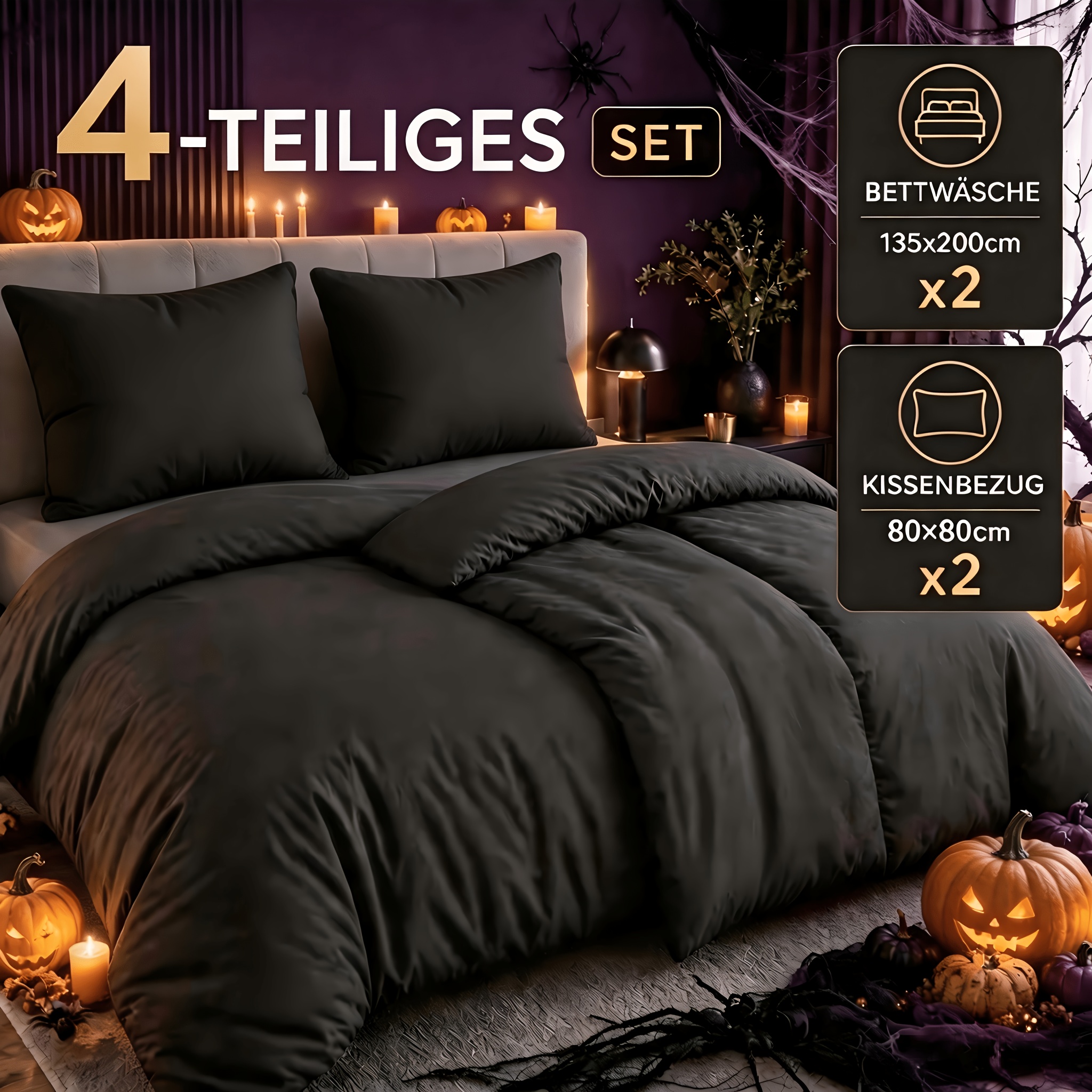 TEMU 4-teiliges Bettzeug, 135 x 200 cm, maschinenwaschbar. Inklusive 2 Bettbezüge (135 x 200 cm) und 2 Kissenbezüge (80 x 80 cm), weich und bequem,