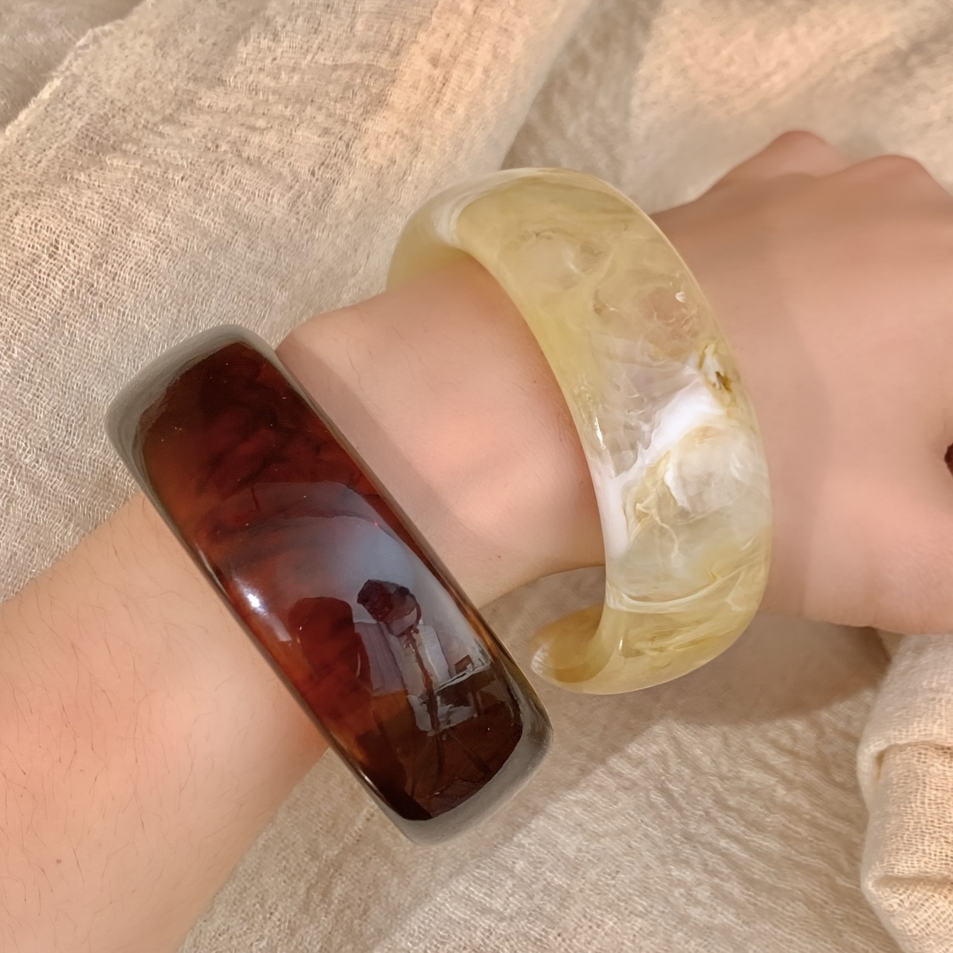 Wide Resin Bangle Bracelet Vintage Inspired Accessory